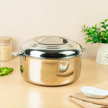 AVIAS Platina Premium Double wall insulated Stainless Steel Casserole/ Hotpot/ Chapati box/ Hot case with steel lid | Retains temperature | Twist lock | 1000ml /1500ml / 2500ml /3500ml /5000ml /7500ml /10000ml - Silver